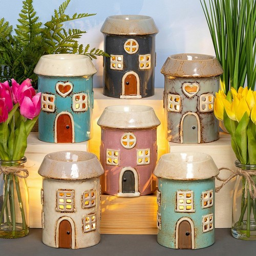 Village pottery tealight house - village,